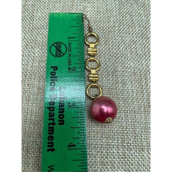 Vintage Dangle Dark Pink Bauble Pierced Earrings Gold Tone Rings - Picture 5 of 7